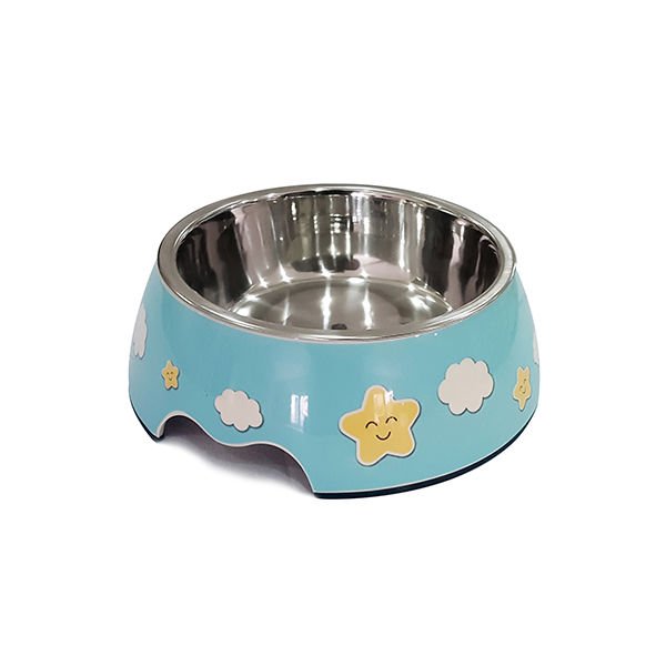 Pet Loves Melamin Kedi ve Köpek Çelik Mama ve Su Kabı Bulut Desenli 160 Ml 13x14x4.5 Cm