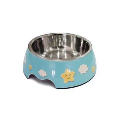 Pet Loves Melamin Kedi ve Köpek Çelik Mama ve Su Kabı Bulut Desenli 160 Ml 13x14x4.5 Cm