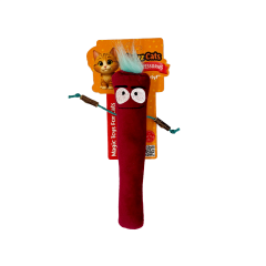 PetzzCats Stick Man Matatabi ve Çıngırak Sesli Peluş Kedi Oyuncağı Bordo 23x7,5 Cm