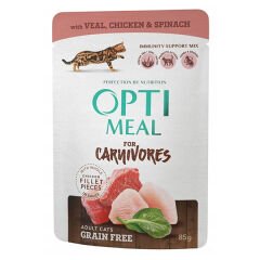 Optimeal Tahılsız Tavuk ve Ispanaklı Konserve Yetişkin Kedi Maması 85 Gr
