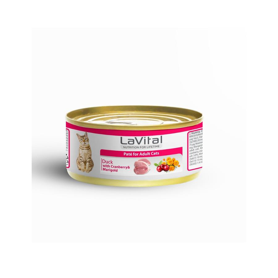 LaVital Ördekli Kızılcıklı ve Kadife Çiçekli Yetişkin Kedi Konservesi 85 Gr