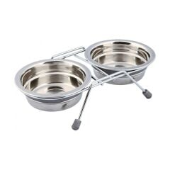 Trixie İkili Kedi ve Köpek Paslanmaz Çelik Mama ve Su Kabı Gri 2x0.25 Lt 11 Cm