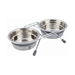 Trixie İkili Köpek Mama Su Kabı Paslanmaz Çelik Gri 2x0.45 Lt 13 Cm