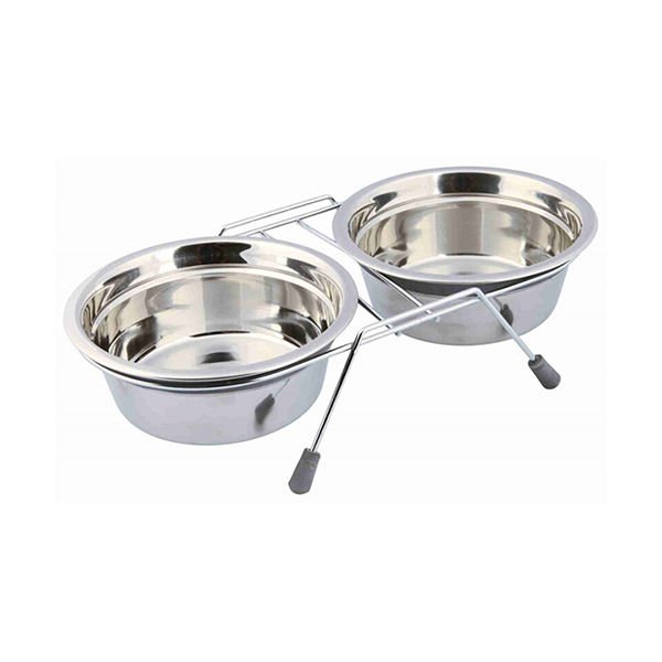 Trixie İkili Köpek Mama Su Kabı Paslanmaz Çelik Gri 2x0.9 Lt 16 Cm