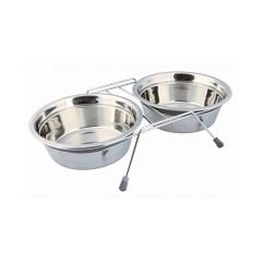 Trixie İkili Köpek Mama Su Kabı Paslanmaz Çelik Gri 2x1.5 Lt 25 Cm