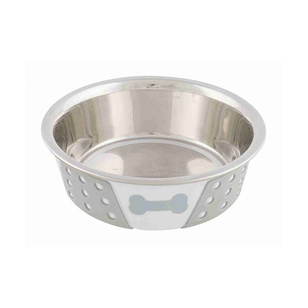 Trixie Köpek Mama Su Kabı Paslanmaz Çelik Beyaz/Gri 0.75 Lt 17 Cm