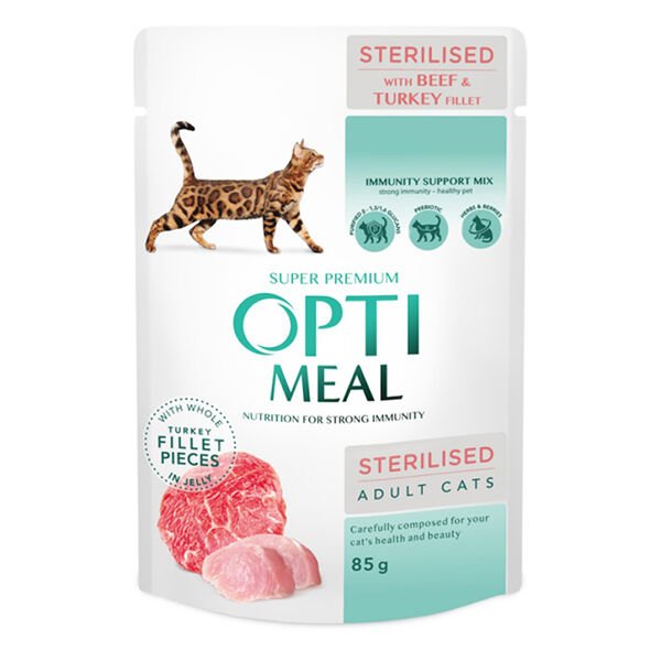 Optimeal Dana Etli ve Hindili Konserve Kısırlaştırılmış Kedi Maması 85 Gr