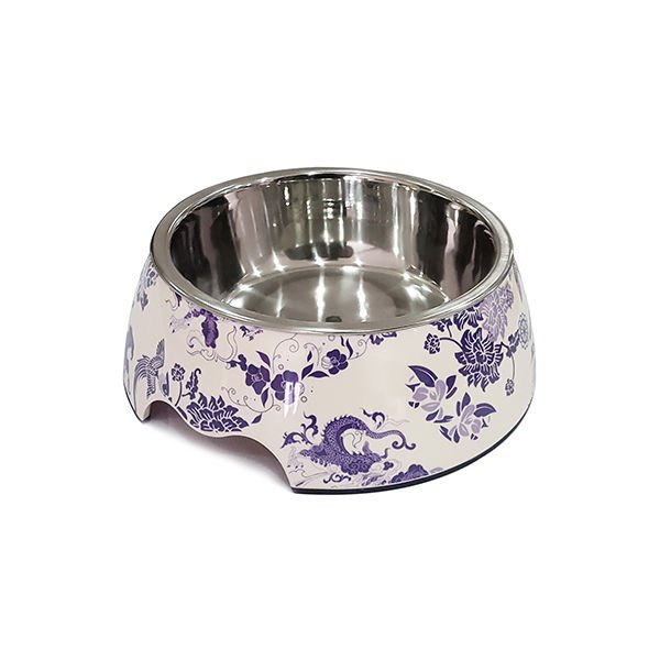 Pet Loves Melamin Kedi ve Köpek Mama ve Su Kabı Mor Çiçek Desenli 700 Ml 22x21x7.5 Cm