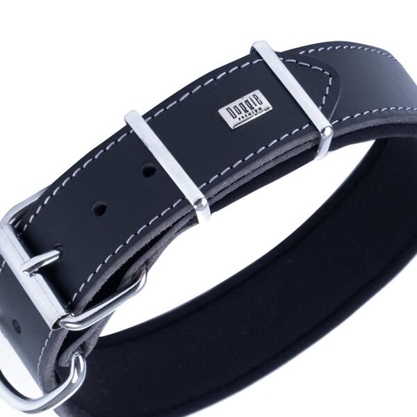 Doggie Dayanıklı Deri Köpek Boyun Tasması Medium Siyah 4x52-60 Cm
