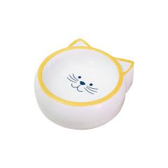 Pet Loves Melamin Kedi ve Köpek Mama ve Su Kabı Kedi Suratı Şeklinde Sarı 210 Ml 14.5x11x3.5 Cm