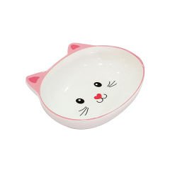 Pet Loves Melamin Kedi ve Köpek Mama ve Su Kabı Kedi Suratı Şeklinde Pembe 300 Ml 14.5x11x4.5 Cm