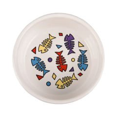 Flamingo Balık Desenli Porselen Kedi Mama ve Su Kabı 11x4.5 Cm