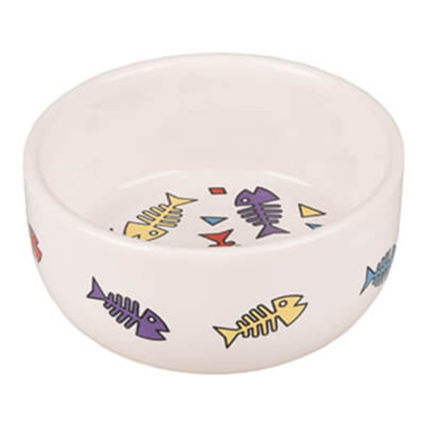 Flamingo Balık Desenli Porselen Kedi Mama ve Su Kabı 11x4.5 Cm