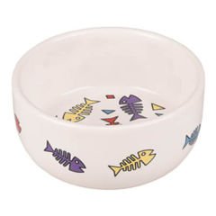 Flamingo Balık Desenli Porselen Kedi Mama ve Su Kabı 11x4.5 Cm