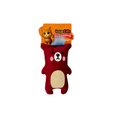 PetzzCats Bear Matatabi ve Çıngırak Sesli Peluş Kedi Oyuncağı Bordo 16x10 Cm