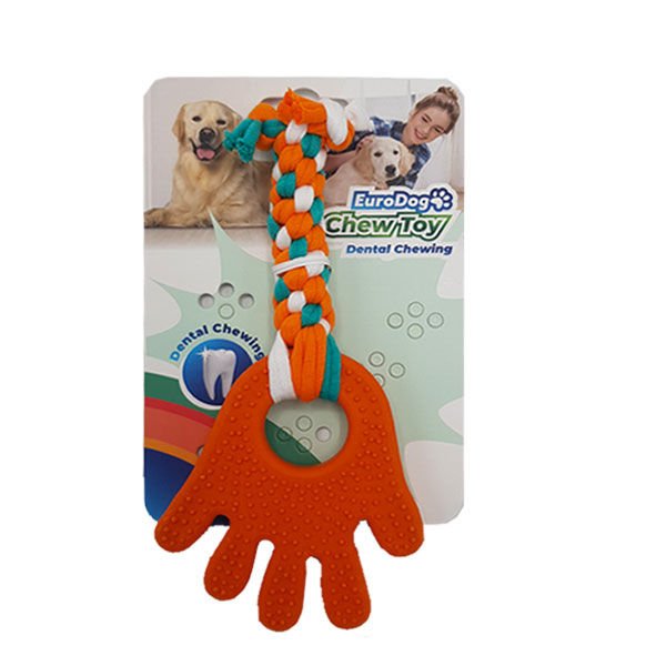 Euro Dog Plus El Şekilli Köpek Diş Kaşıma İpi Beyaz/Turuncu/Yeşil 17.5 Cm