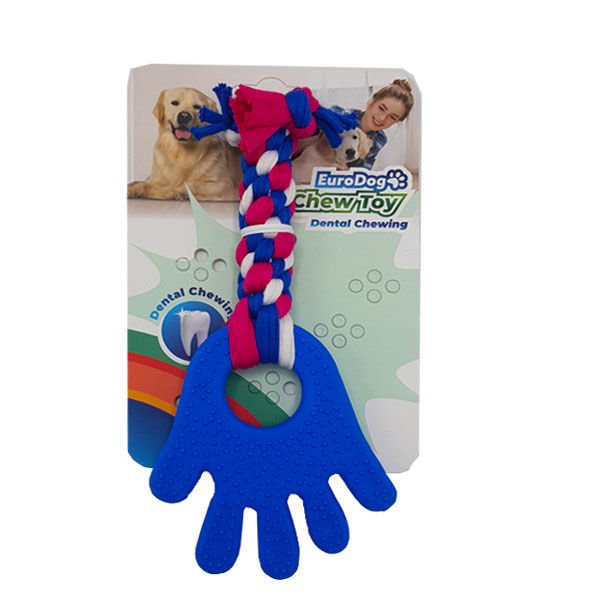 Euro Dog Plus El Şekilli Köpek Diş Kaşıma İpi Beyaz/Kırmızı/Mavi 17.5 Cm