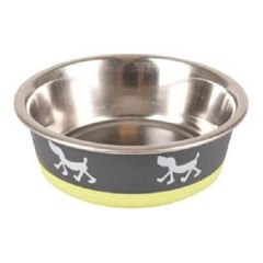 Flamingo Siluet Metal Kedi ve Köpek Mama Kabı Gri/Sarı 400 Ml 14 Cm