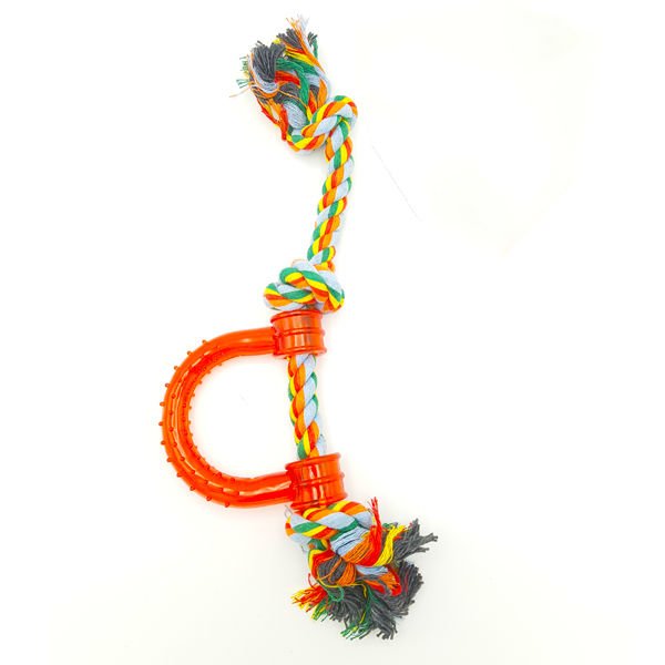 Euro Dog Karışık Renk Plastik Saplı Üç Düğüm Diş ipi Köpek Oyuncağı 45 Cm
