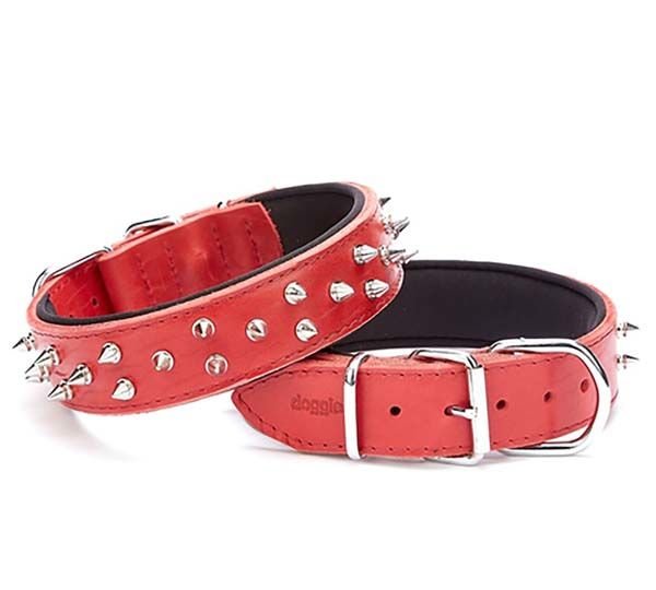 Doggie Güçlü Deri Köpek Çivili Boyun Tasması Small Kırmızı 4x47-55 Cm
