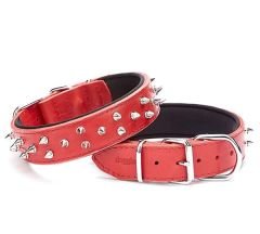Doggie Güçlü Deri Köpek Çivili Boyun Tasması Small Kırmızı 4x47-55 Cm