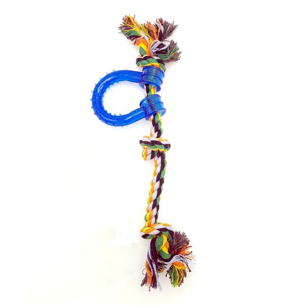 Euro Dog Karışık Renkli Plastik Saplı Üç Düğüm Diş ipi Köpek Oyuncağı 45 Cm