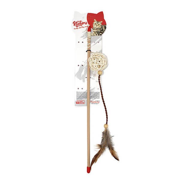 Natura Deri Tüylü Bambu Top Kedi Olta Oyuncağı 45 cm