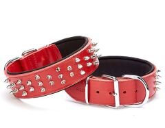 Doggie Güçlü Deri Köpek Çivili Boyun Tasması Small Kırmızı 5x50-60 Cm