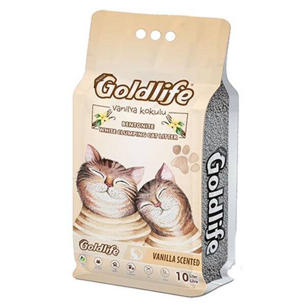 GoldLife Vanilya Kokulu Topaklanan Bentonit İnce Taneli Kedi Kumu 10 Lt