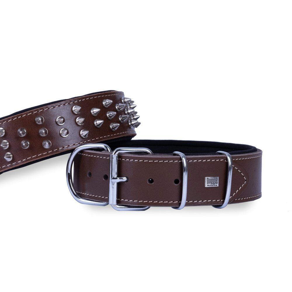 Doggie Güçlü Deri Çivili Köpek Boyun Tasması Medium Kahverengi 5x55-65 Cm