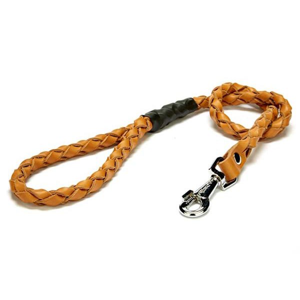Doggie Örgülü Deri Köpek Gezdirme Tasması Medium Camel 2,5x120 Cm