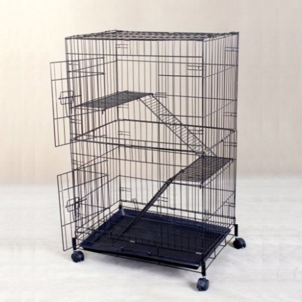 Qh Pet Cage Kedi Kafesi 3 Katlı Siyah Dövme 92x56x128 Cm