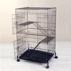 Qh Pet Cage Kedi Kafesi 3 Katlı Siyah Dövme 92x56x128 Cm