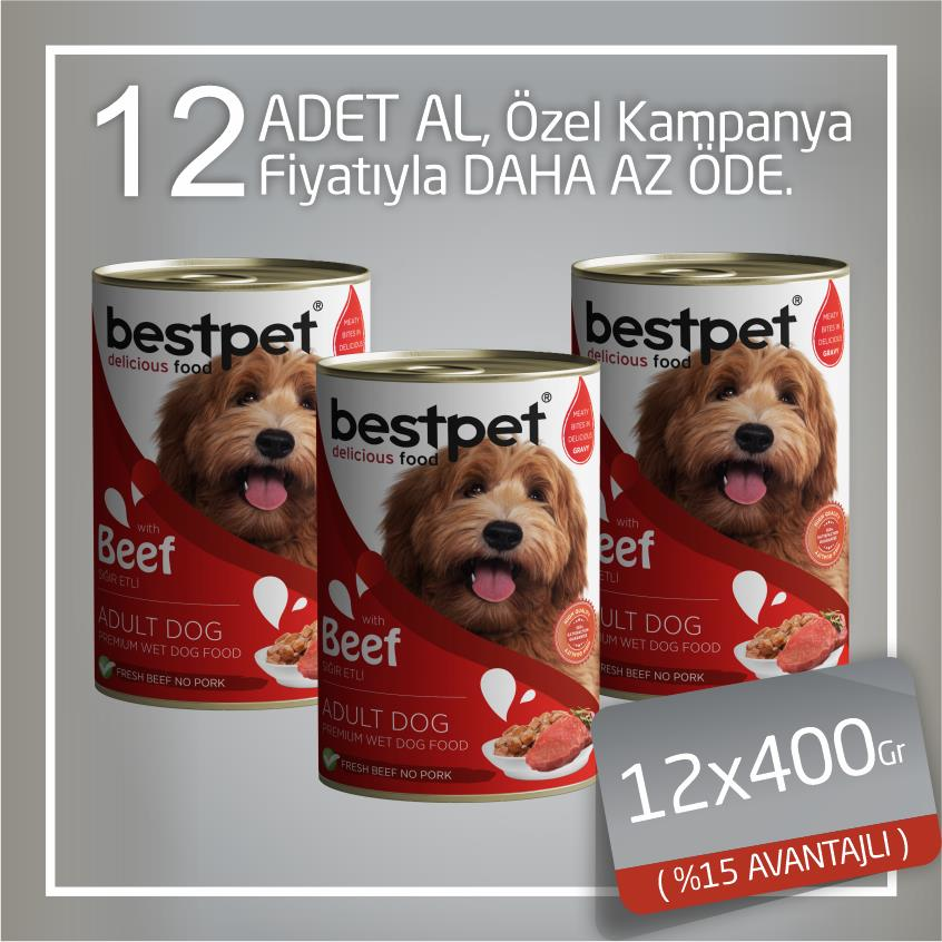 Bestpet Sığır Etli Jöleli Yetişkin Köpek Konservesi 12x400 Gr