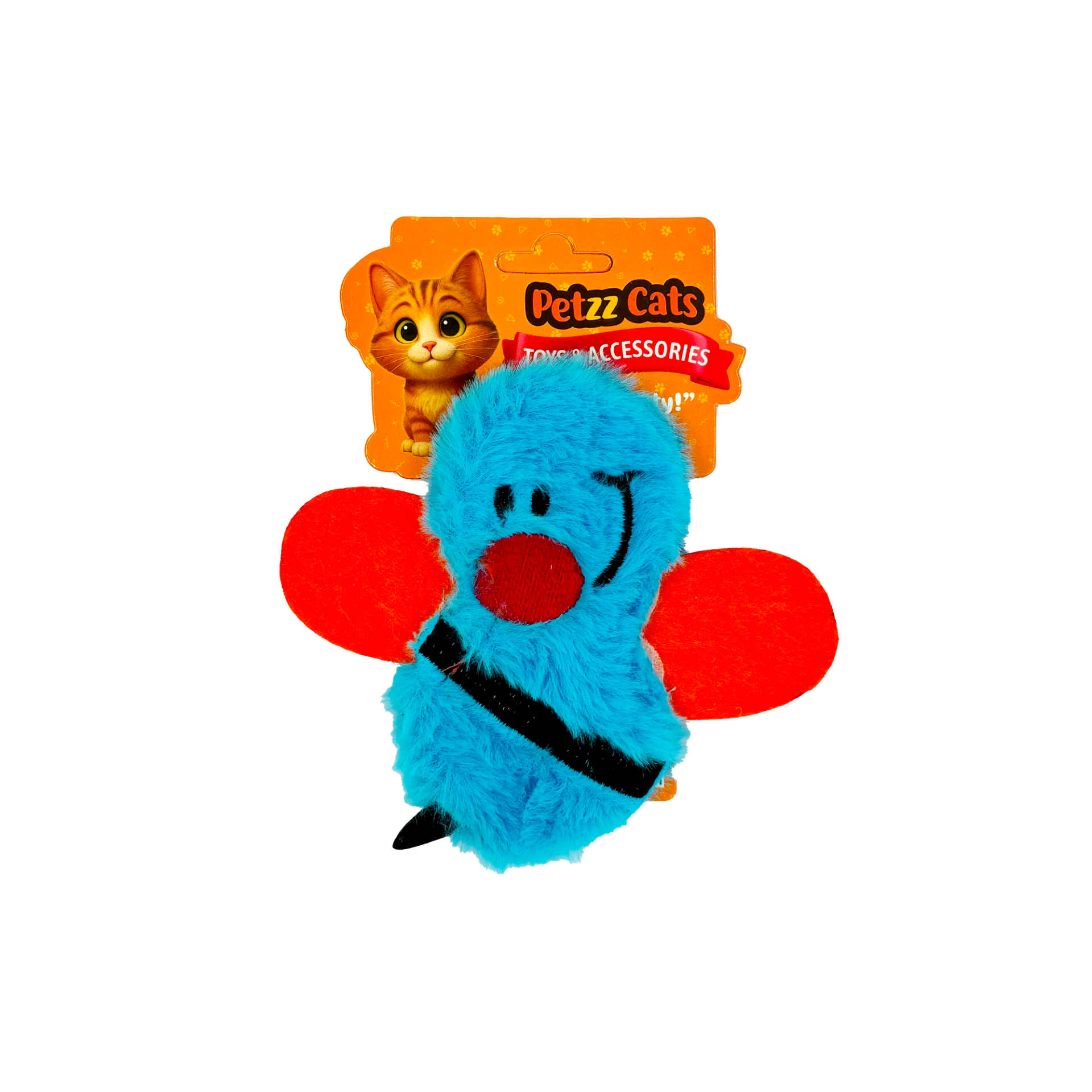 PetzzCats Bee Matatabi ve Çıngırak Sesli Peluş Kedi Oyuncağı Açık Mavi 15x14 Cm