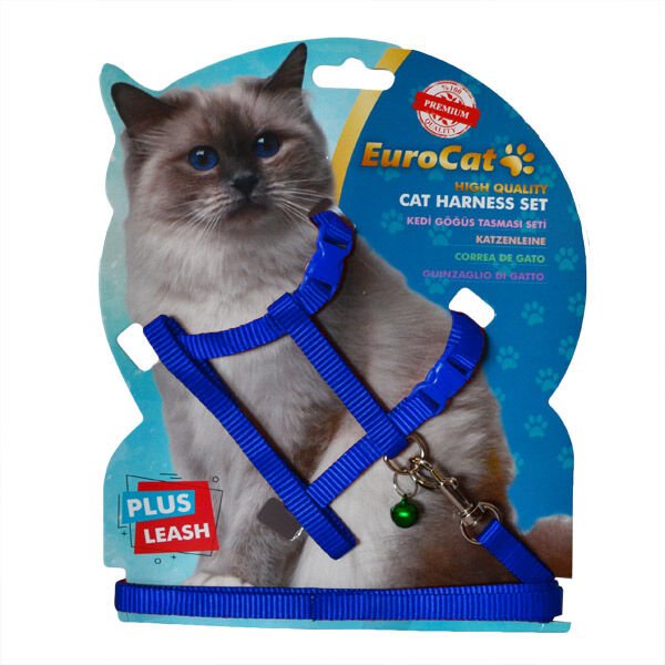 Eurocat Düz Mavi Takım Kedi Göğüs Tasması 27.5x37.5x120 Cm