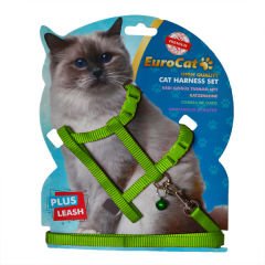 Eurocat Düz Yeşil Takım Kedi Göğüs Tasması 27.5x37.5x120 Cm