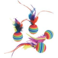 Flamingo Tüylü Gökkuşağı Top Kedi Oyuncağı 4 Parça