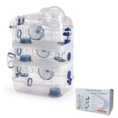 Qh Pet Cage Hamster Kafesi 3 Katlı 40x26x64 Cm Beyaz/Mavi