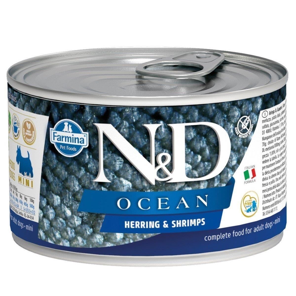 N&D Ocean Mini Ringa Balıklı ve Karidesli Yetişkin Köpek Konservesi 140 gr