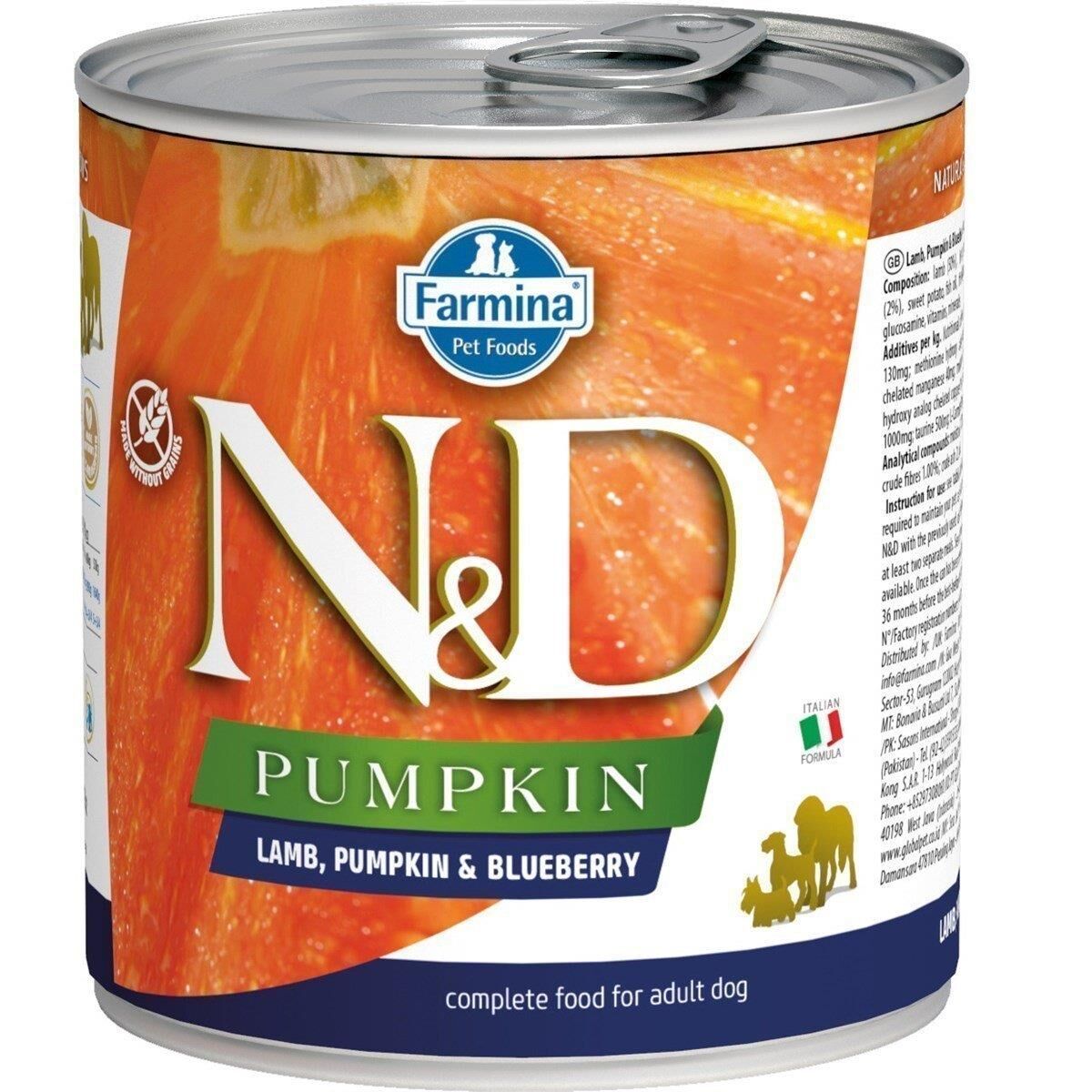 N&D Pumpkin Balkabaklı Tahılsız Kuzu Etli ve Yaban Mersinli Yetişkin Köpek Konservesi 285 gr