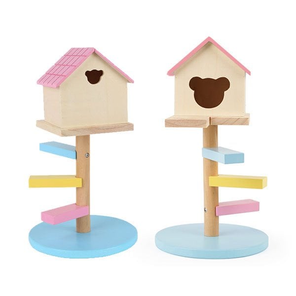 Carno Kemirgen Basamaklı Ahşap Hamster Evi Pembe