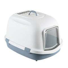 Stefanplast Super Queen Sert Plastik Kapalı Kedi Tuvaleti Beyaz/Mavi Kedi Tuvaleti 55x71x46.5 Cm