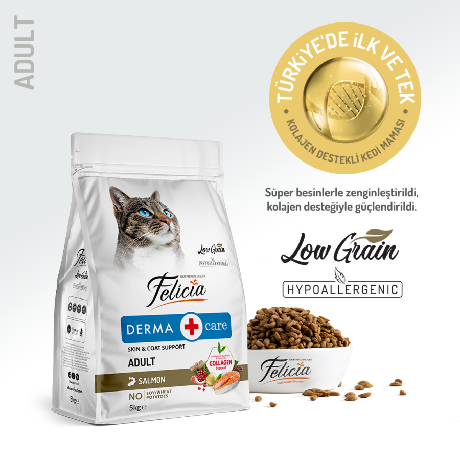 Felicia Hypoallergenic Somonlu Düşük Tahıllı Yetişkin Kedi Maması 5 Kg