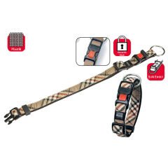 Karlie Kilitli Köpek Boyun Tasması Medium Ekose Bej 25 Mm 40-55 Cm