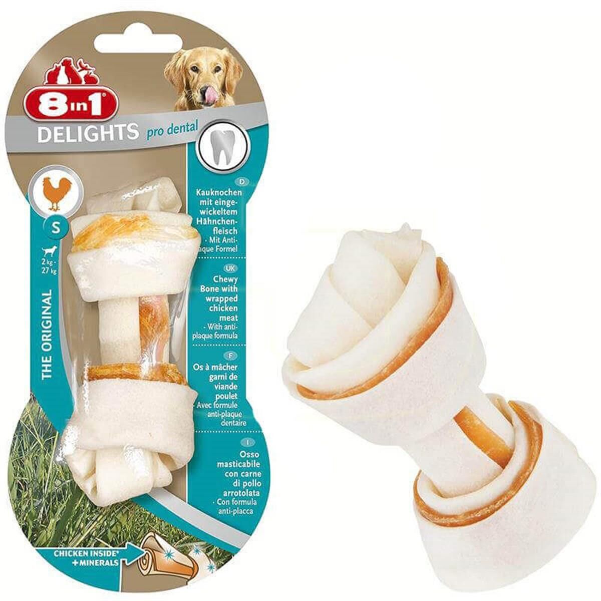 8in1 Delights Pro Dental Düğümlü Tavuk Etli Köpek Kemiği S 35 gr