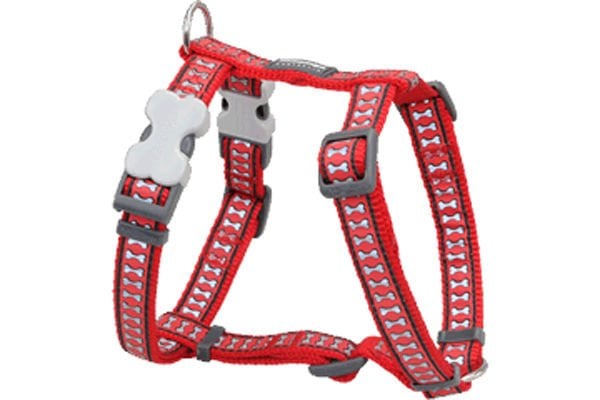 Red Dingo Reflektörlü Kemik Desenli Kırmızı Göğüs Tasması 20mm